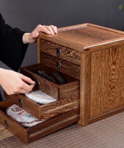 hộp đựng trà phổ nhĩ gỗ mun có 5 ngăn kéo tiện lợi để bảo quản trà bánh