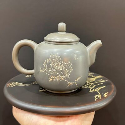 ấm tử sa nê hưng dáng tỉnh lan khắc hoa màu xanh đẹp 280ml dòng mượt pha trà ngon.