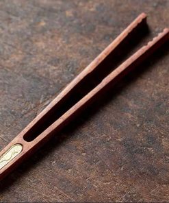 Gắp Chén Trà Gỗ Hương Điểm Hoạ Tiết Sen Bằng Đồng 18cm GC07