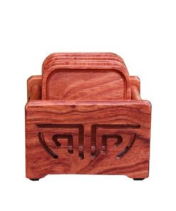 Bộ lót ly trà gỗ hương hình vuông đẹp dùng để kê tách chén có giá đựng