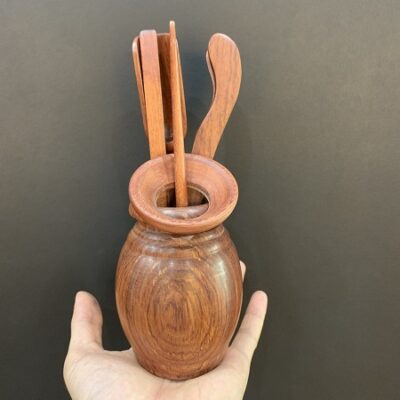 bộ dụng cụ pha trà gỗ hương ống đựng hình tròn đẹp pha trà đạo việt nam