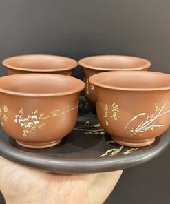 Bộ ly trà cao cấp mai lan cúc trúc cỡ to làm chén chủ 100ml uống trà ngon.