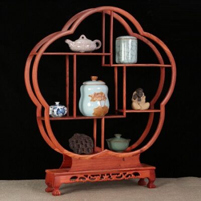kệ gỗ hương bày ấm chén trà dáng bong hoa cao 68cm bền đẹp