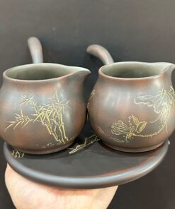 Chén tống tử sa nê hưng dáng quai ngang làm chuyên trà đẹp 260ml thủ công khắc trúc.