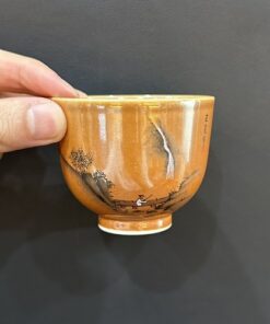 Chén trà sứ cảnh đức gốm thái hội vẽ tay cảnh đi câu chiều 90ml CS11