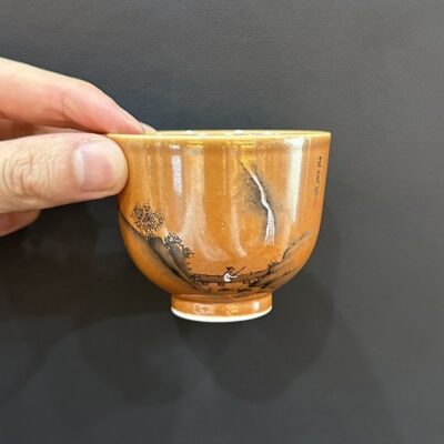 Chén trà sứ cảnh đức gốm thái hội vẽ tay cảnh đi câu chiều 90ml CS11