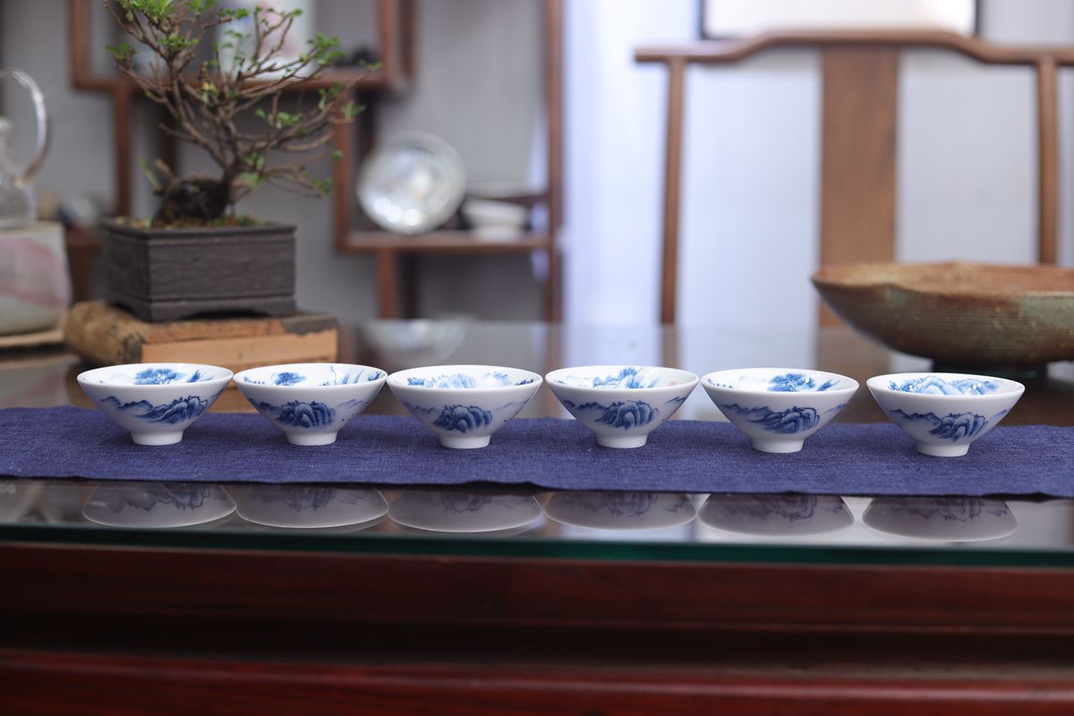 Chén sứ Cảnh Đức dáng nón họa Sơn Thủy CS16 - Ảnh 2