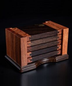 Bộ 5 lót ly trà gỗ hình chữ nhật cao cấp dùng để kê chén trà bằng gỗ gụ bền.