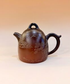 Ấm tần quyền hoả biến gốm nê hưng khắc sơn thuỷ 250ml AKC47