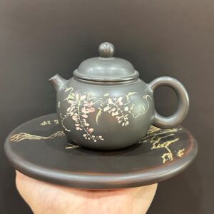 ấm dung thiên hoả biến pha trà ngon thủ công khắc hoa gốm nê hưng nung củi 230ml.
