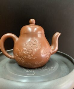 ấm tư đình gốm nê hưng hoả biến khắc sen cá song ngư thủ công pha ngon 250ml.