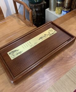 Khay gỗ nguyên khối để ấm chén bền đẹp có lỗ thoát nước bày được nhiều đồ