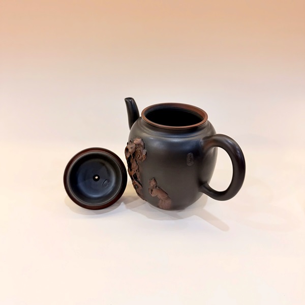 Ấm trà hoả biến gốm tử sa nê hưng đắp nổi vái tượng đá 330ml AKC64 - Ảnh 4