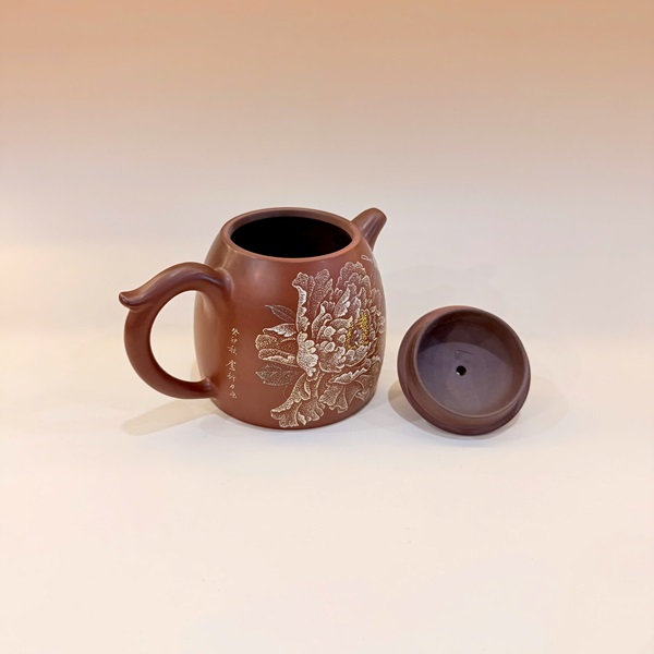 Ấm tử sa nê hưng cao cấp tần quyền khắc hoa mẫu đơn 300ml AKC66 - Ảnh 4