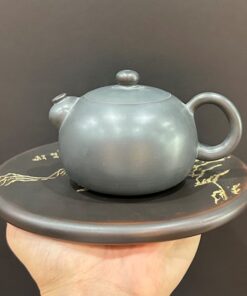 ấm pha trà đẹp hoả biến dáng tây thi thủ công vòi cong đẹp màu đen trơn 200ml.