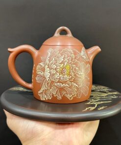 Ấm tử sa nê hưng cao cấp tần quyền khắc hoa mẫu đơn thủ công đẹp công năng tốt 300ml.