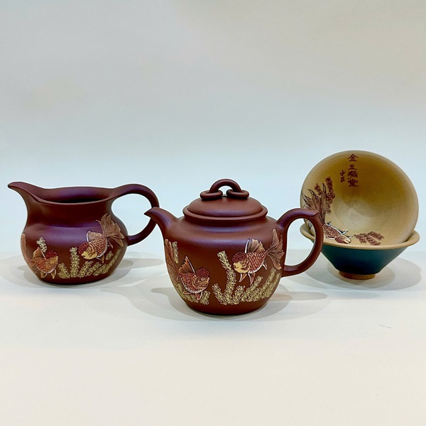 Bình trà tử sa cao cấp nguyên khoáng thủ công kèm chén và tống ATS10