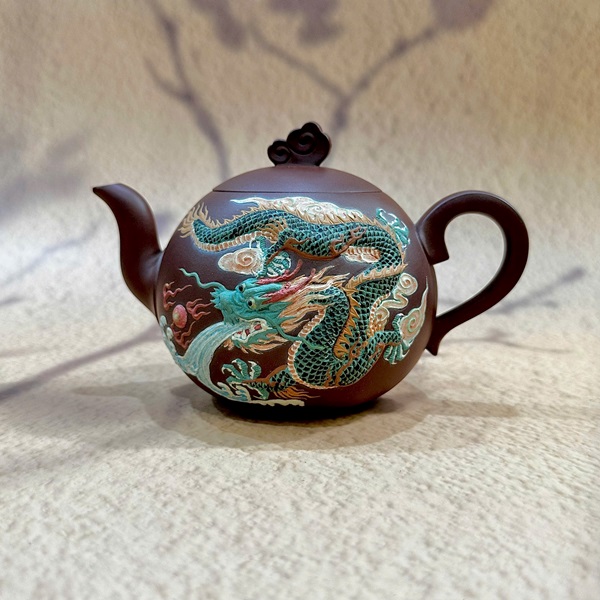 Ấm trà tử sa cao cấp đắp nổi rồng nghệ nhân chu hiếu trung 460ml ATS900