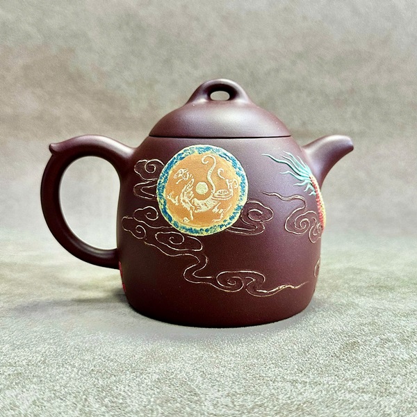 Ấm tử sa Nghi Hưng tần quyền Hoàng Long nhả kim ngân 330ml ATS902 - Ảnh 2