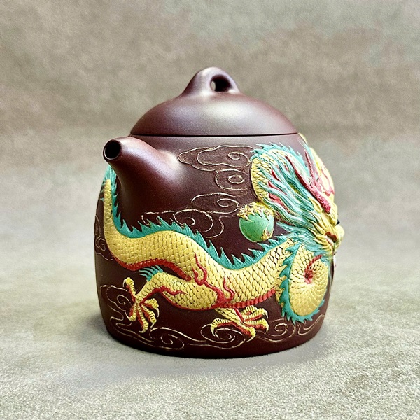 Ấm tử sa Nghi Hưng tần quyền Hoàng Long nhả kim ngân 330ml ATS902 - Ảnh 3