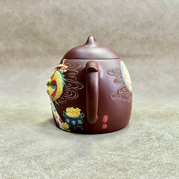 Ấm tử sa Nghi Hưng tần quyền Hoàng Long nhả kim ngân 330ml ATS902 - Ảnh 4