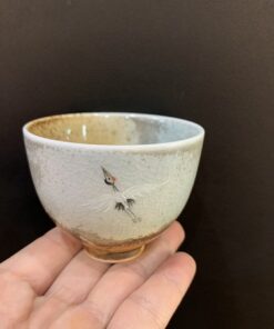 Chén men cổ nhữ diêu cảnh đức tiên hạc hỏa thiêu vân thủ công 60ml dáng cao đẹp