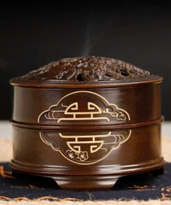 Lư đốt trầm bằng đồng nguyên chất lục thời song hỷ đẹp 420g LD06