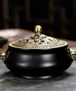 Lư đốt trầm bằng đồng hắc sư tử nặng 695g đẹp LD07