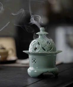 Lư đốt trầm bằng sứ gốm men lam cao cấp thủ công đẹp LS05