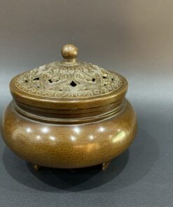 Lư đốt trầm bằng đồng đỏ dáng đỉnh phỏng cổ như ý nặng 1,2kg đẹp LD04