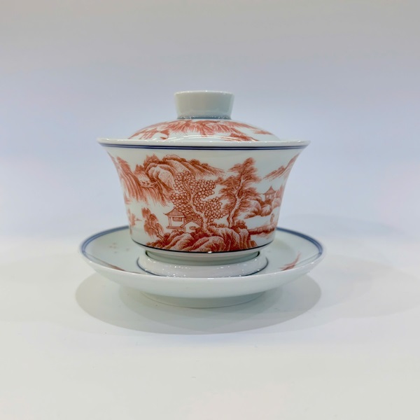 Chén khải sứ cảnh đức phấn thái vẽ tay sơn thủy cao cấp 180ml AS52