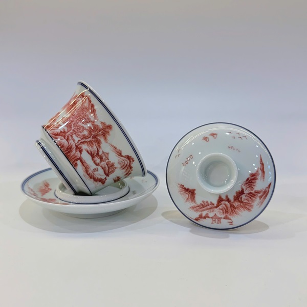 Chén khải sứ cảnh đức phấn thái vẽ tay sơn thủy cao cấp 180ml AS52 - Ảnh 3