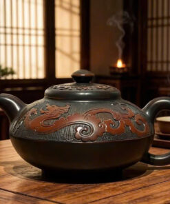 Ấm tử sa hoả biến nê hưng hư biến khắc rồng cao cấp 250ml AKC77