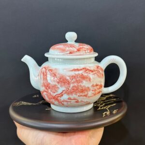 ấm trà sứ cảnh đức phấn thái vẽ tay sơn thủy thủ công đẹp 300ml pha trà quần ẩm