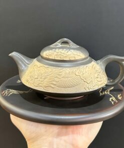ấm tử sa hoả biến khắc rồng nổi cao cấp thủ công dáng bán nguyệt pha trà ngon 240ml.