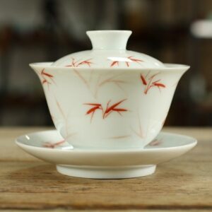 Chén khải sứ cảnh đức vẽ tay trúc đỏ dáng tiềm trà đẹp 180ml pha trà đạo việt nam