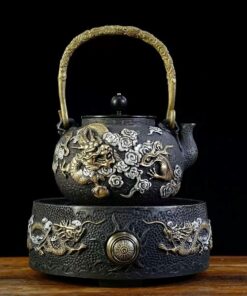 Bộ bếp đun nước pha trà cao cấp kèm ấm tetsubin gang đắp Rồng BD18