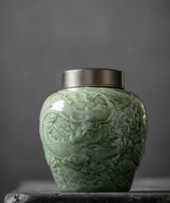 Lọ đựng trà sứ men ngọc cao cấp họa tiết rồng nắp xoáy 900ml kín tuyệt đối bảo quản trà.