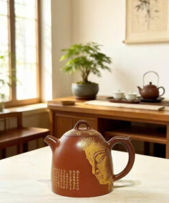 Ấm tử sa hỏa biến cao cấp họa mặt phật thủ công đẹp 280ml AKC52