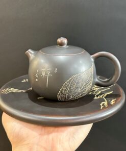 Ấm trà tử sa nê hưng hỏa biến dáng tây thi khắc lá đề đẹp 210ml pha trà ngon