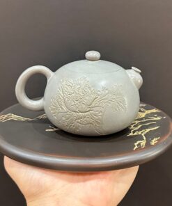 Ấm tử sa nê hưng tây thi khắc hoa mẫu đơn thủ công vòi cong hỏa biến xanh đẹp 200ml.