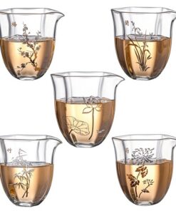 Chuyên trà thủy tinh không quai làm chén tống rót trà đẹp 200ml mai lan cúc trúc sen