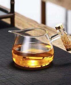 Chuyên trà thủy tinh quai vàng làm chén tống đẹp 300ml CT25