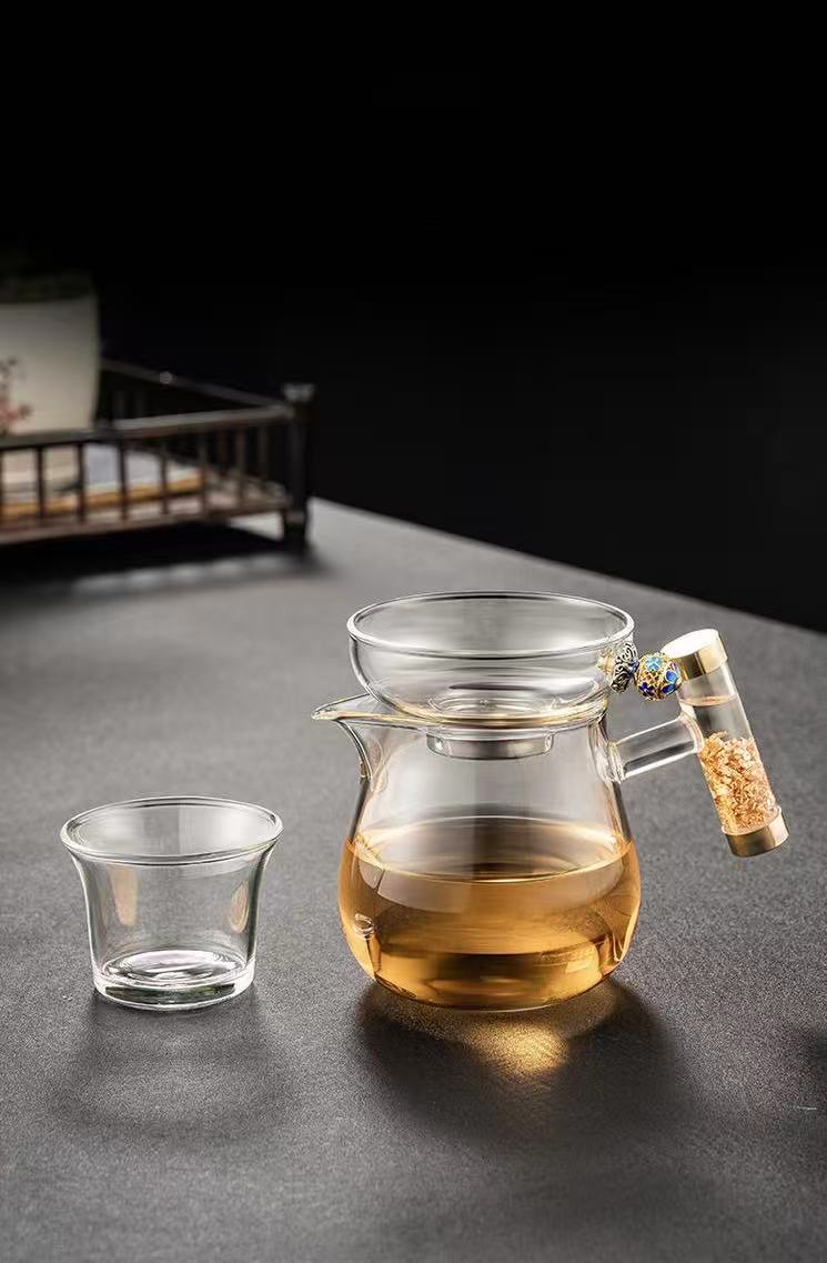 Chuyên trà thủy tinh quai vàng làm chén tống đẹp 300ml CT25 - Ảnh 3