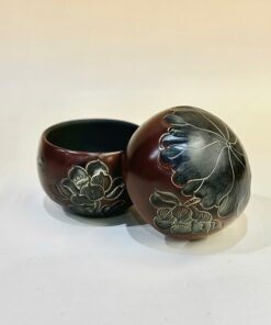 Chén tử sa hỏa biến khắc sen thủ công thành dày cao cấp 50ml CNH21