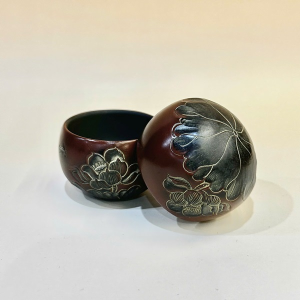 Chén tử sa hỏa biến khắc sen thủ công thành dày cao cấp 50ml CNH21