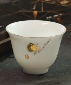 Ly trà sứ cảnh đức men lam họa sen cỡ nhỏ đẹp 65ml uống trà ngon.