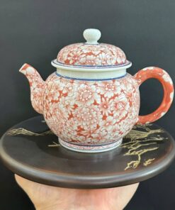 ấm trà sứ cảnh đức vẽ tay hoa mẫu đơn thủ công đẹp pha trà ngon 300ml AS66