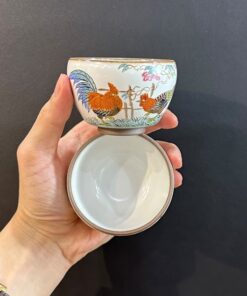 Chén cảnh đức men thái hội vẽ gà thủ công làm ly chủ độc ẩm đẹp xương tử sa 130ml.