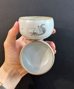 Chén cảnh đức hoạ mèo hoa nung củi làm ly trà chủ đẹp 90ml CS37